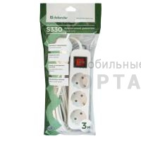 Удлинитель DEFENDER S330, 3 гнезда, с заземлением, 3,0 м., выключатель (1/30)